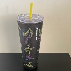 Starbucks Black Tumbler with Vibrant Floral Patterns